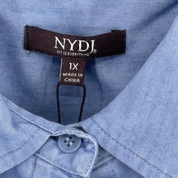 NYDJ Womens Blue chambray Short Sleeve Tie-Front camp shirt Blouse size 1X new - Picture 3 of 12